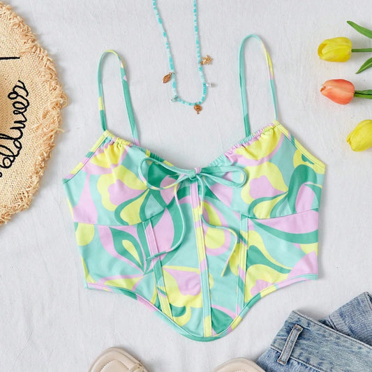 Camisola Soleia de Verano con Estampado Abstracto y Tirantes Asimétricos