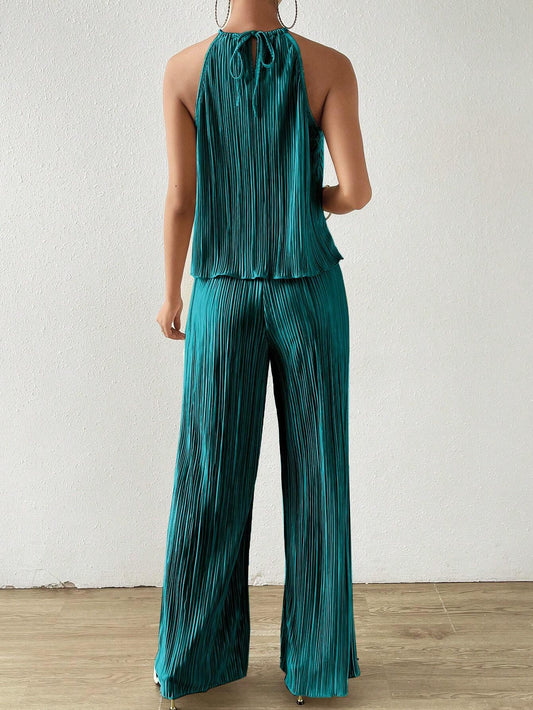 SHEIN Raffinéa Mujer Conjunto de Parte Superior y Pantalones de Hombro Frío de Color Sólido