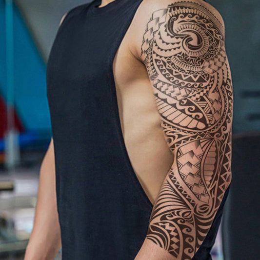 Pegatinas de tatuaje temporal maorí negra extra grande para brazo