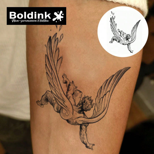 Tatuajes temporales Boldink - Ilustraciones de ángel caído, nuevo diseño, duración 1‑2 semanas, acabado mate y detallado