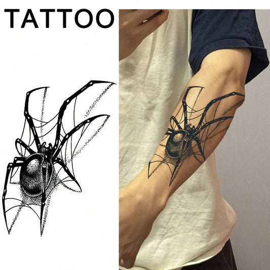 Tatuaje Temporal de Araña Negro Impermeable para Hombre y Mujer