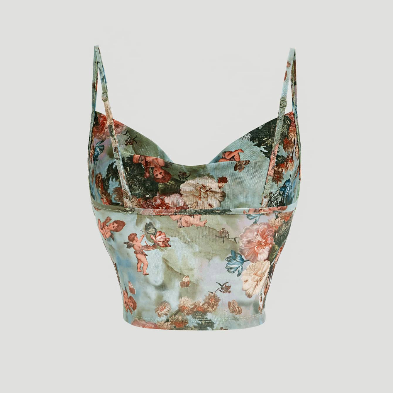Top Camiseta Floral y ángel con drapaje delantero