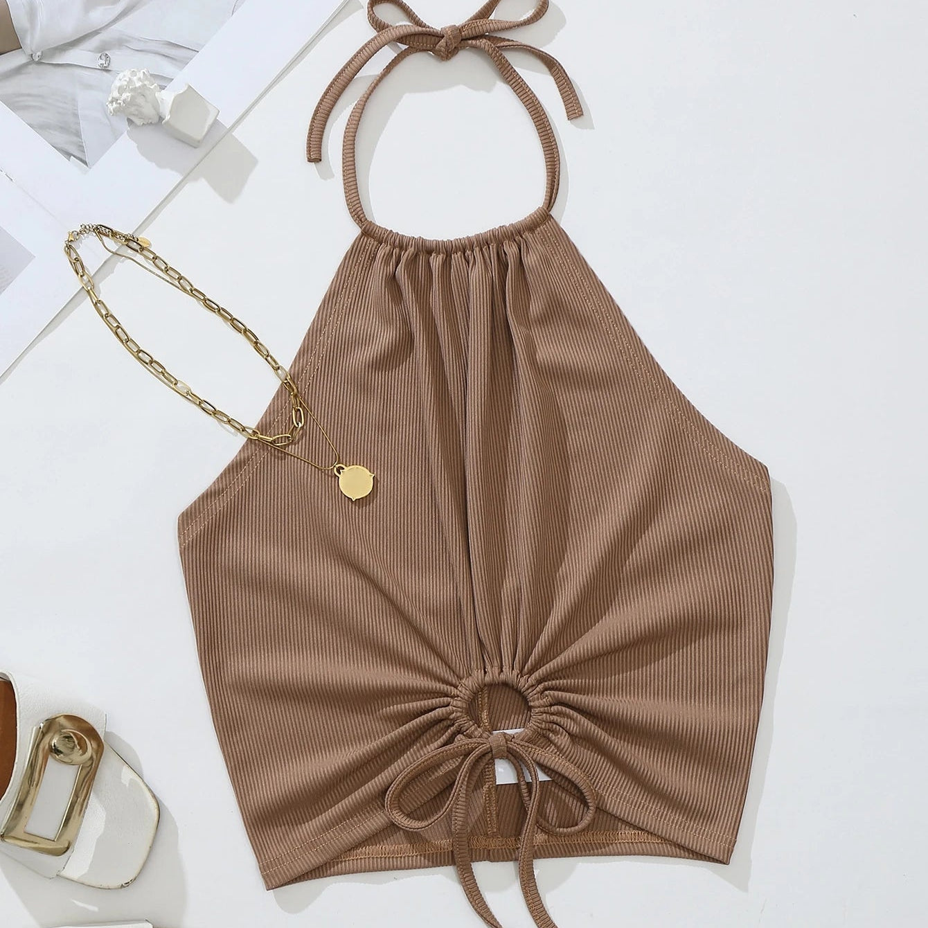 Top Halter Crop con Cordón INAWLY – Estilo Casual y Sexy