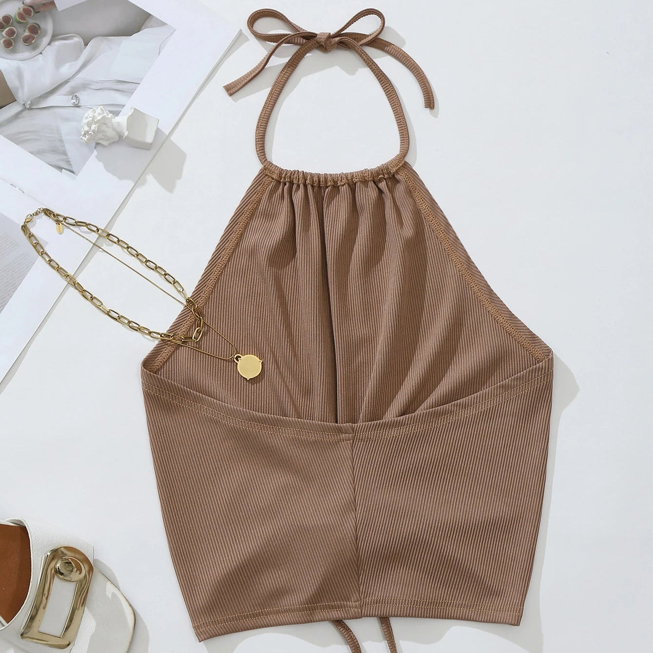 Top Halter Crop con Cordón INAWLY – Estilo Casual y Sexy