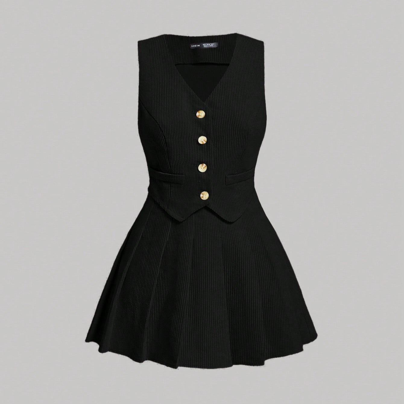 Traje de Vestido de Mujer de Corte Único y Falda Plisada