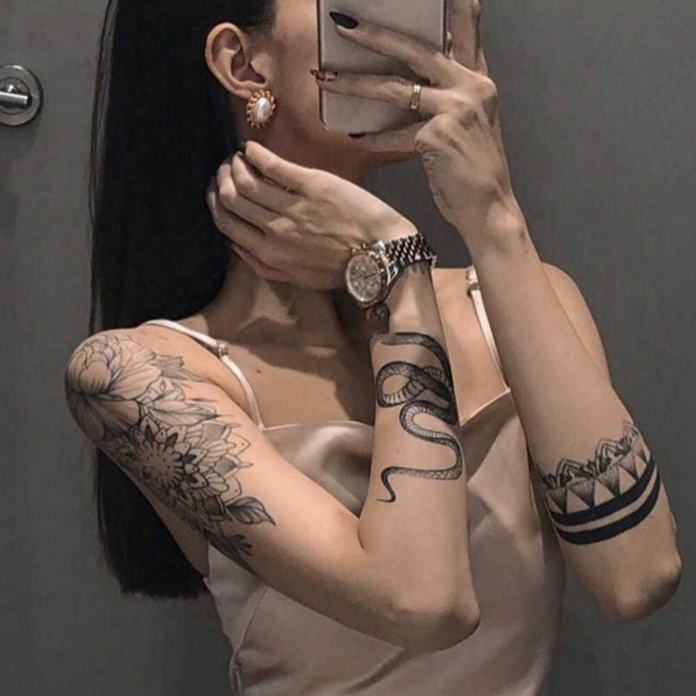 Tatuaje Temporal Impermeable Serpiente Negra 1 Pieza 2-5 Días
