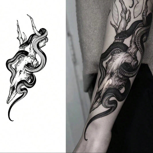 Tatuaje Temporal Serpiente y Hierbas 8x18 cm, 15 Días, Realista