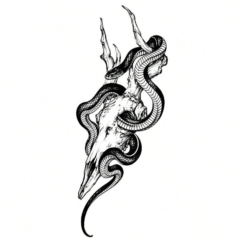 Tatuaje Temporal Serpiente y Hierbas 8x18 cm, 15 Días, Realista