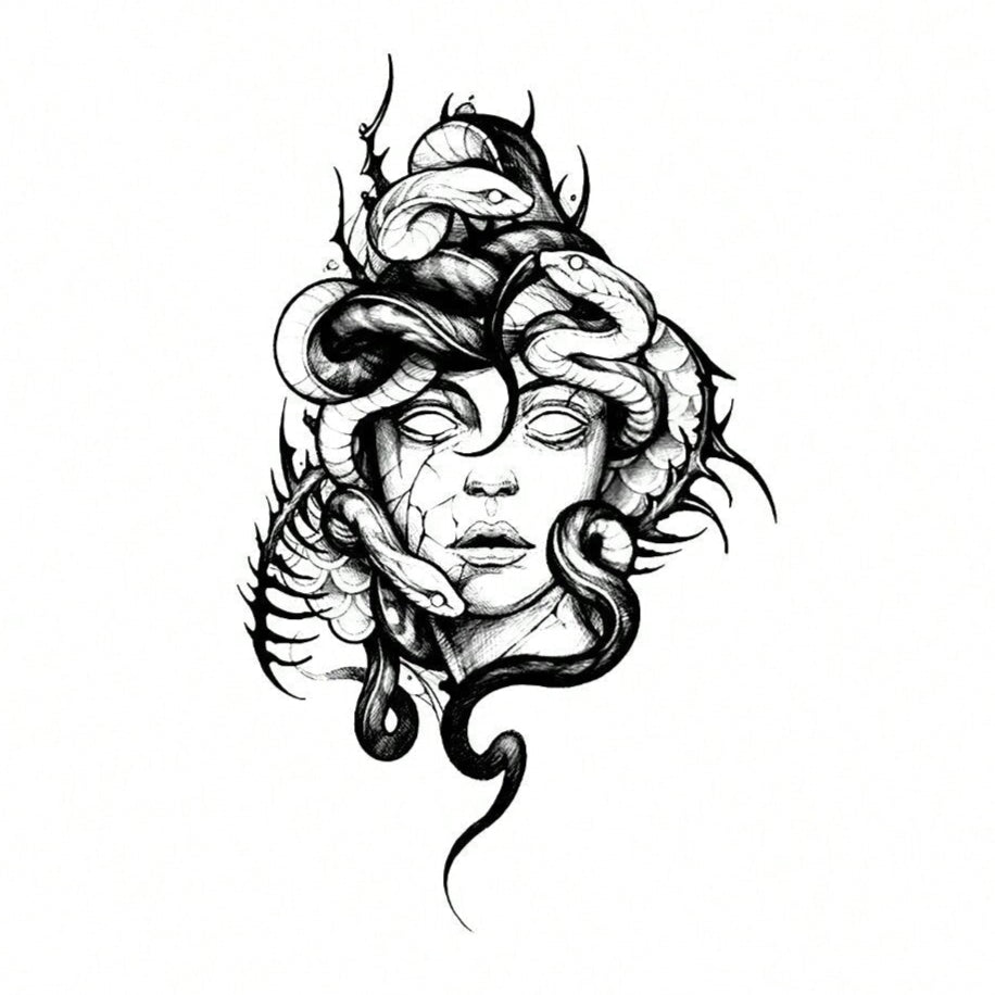 Tatuaje Temporal Medusa Impermeable de INKARTLINK, Realista y Duradero