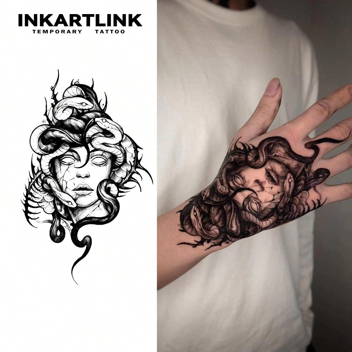 Tatuaje Temporal Medusa Impermeable de INKARTLINK, Realista y Duradero