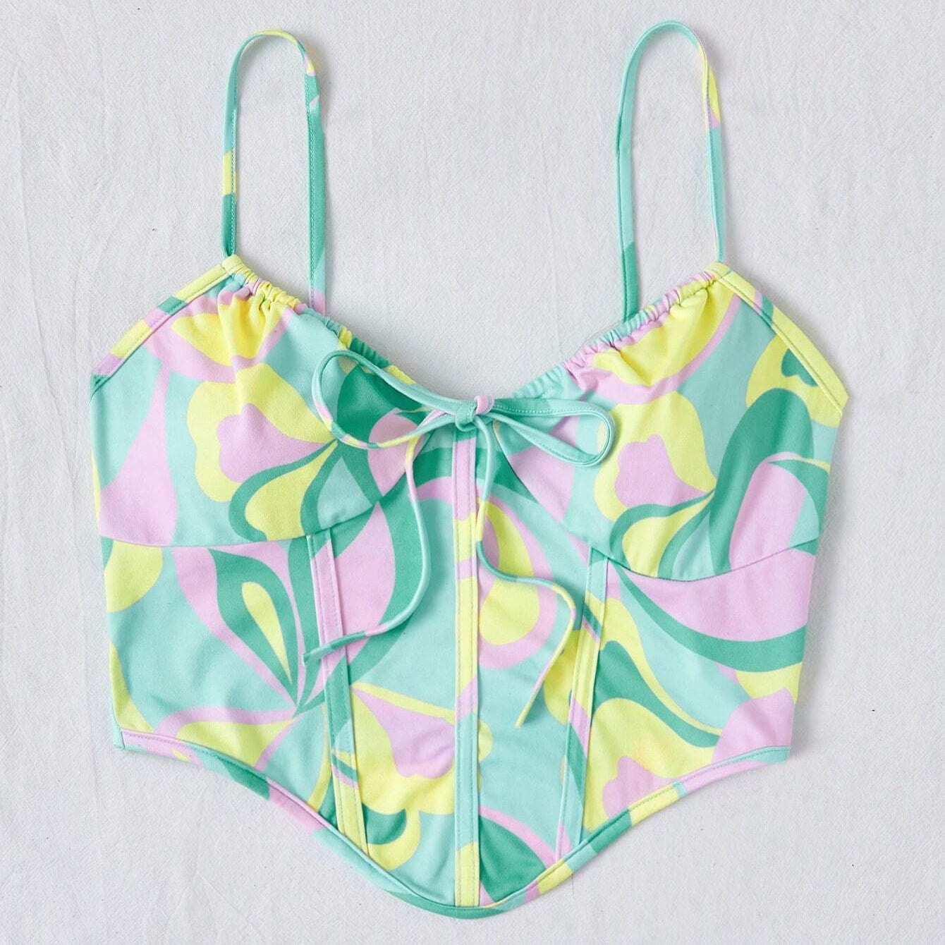 Camisola Soleia de Verano con Estampado Abstracto y Tirantes Asimétricos