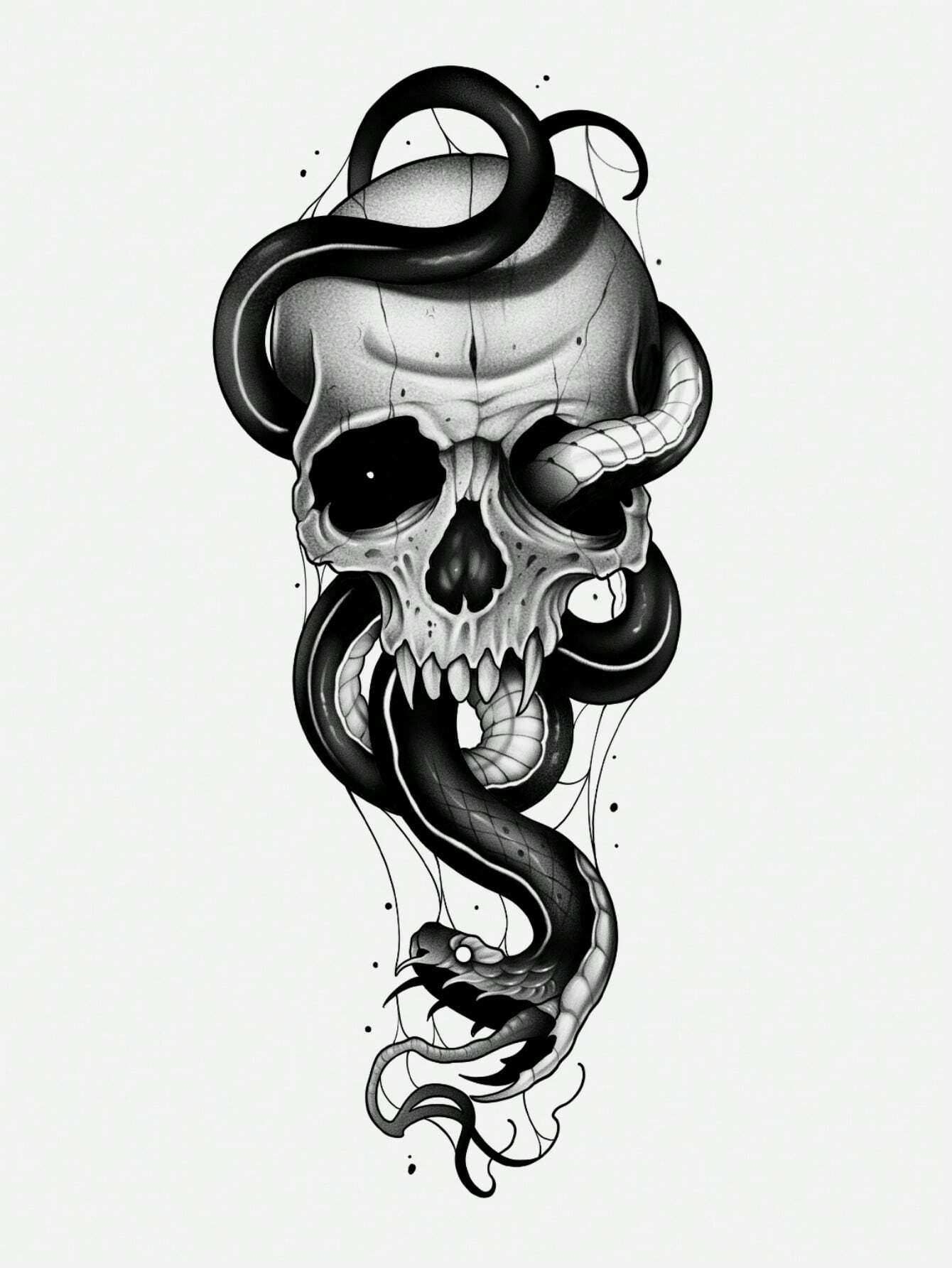 Sticker Temporal de Calavera y Serpiente Negro Resistente al Agua