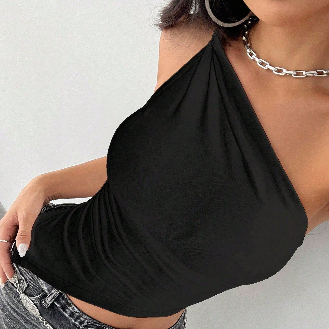 TRNVIE Uno Hombro Top Slim Fit Asimétrico para Mujer