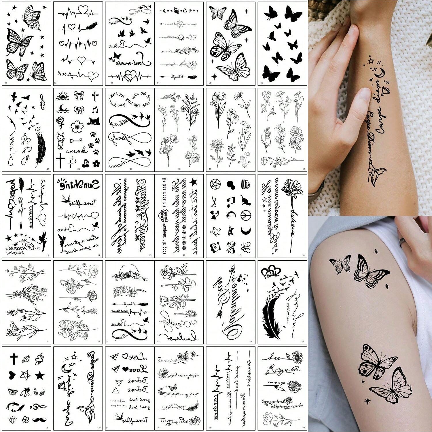 Tatuajes Temporales con Diseños de Corazón Negro