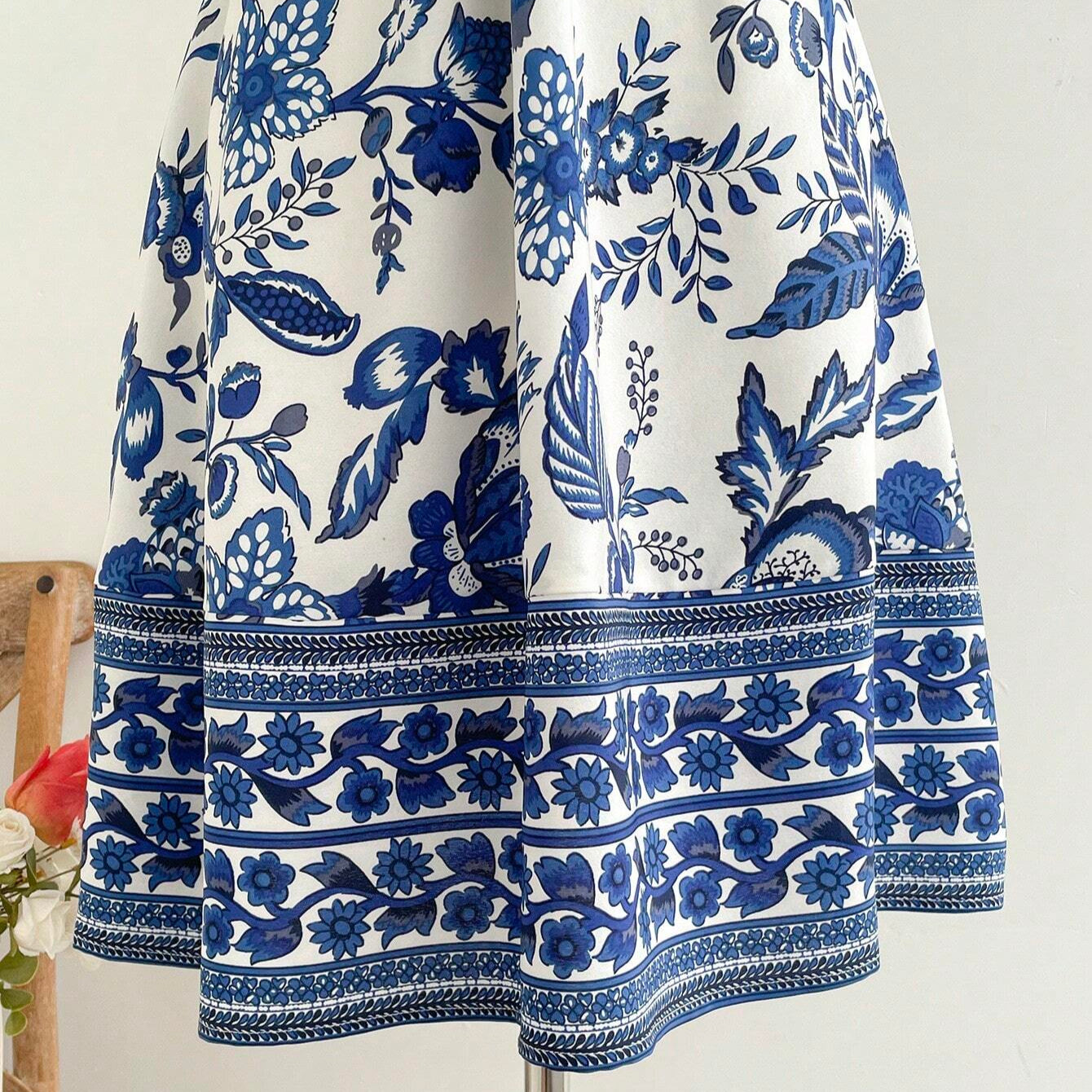 Vestido de flores azul y blanco SHEIN WYWH