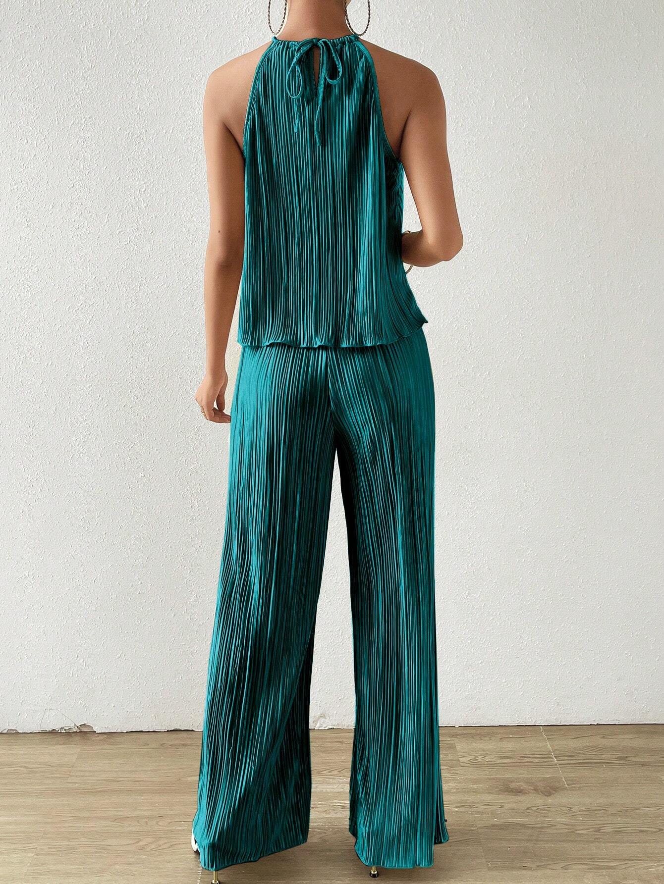 SHEIN Raffinéa Mujer Conjunto de Parte Superior y Pantalones de Hombro Frío de Color Sólido