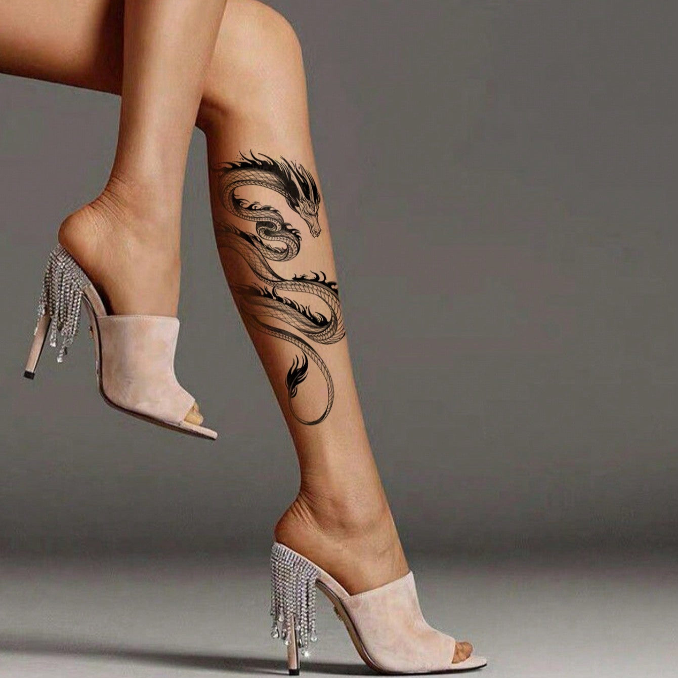 Tatuajes Temporales Impermeables Dragón Serpiente Cruz Rosa para Brazos y Piernas
