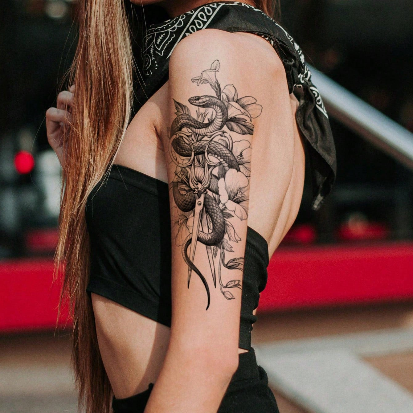 Tatuajes Temporales Impermeables Dragón Serpiente Cruz Rosa para Brazos y Piernas