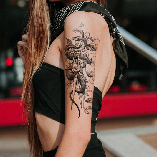Tatuajes Temporales Impermeables Dragón Serpiente Cruz Rosa para Brazos y Piernas