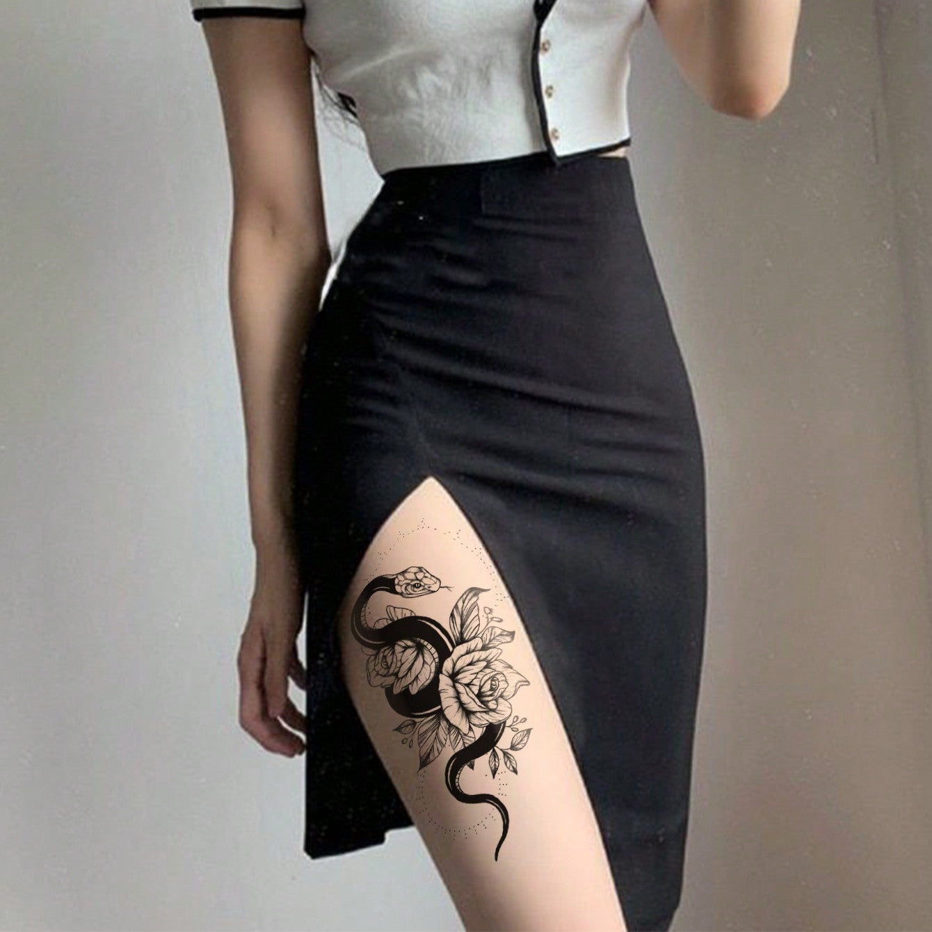 Tatuajes Temporales Impermeables Dragón Serpiente Cruz Rosa para Brazos y Piernas