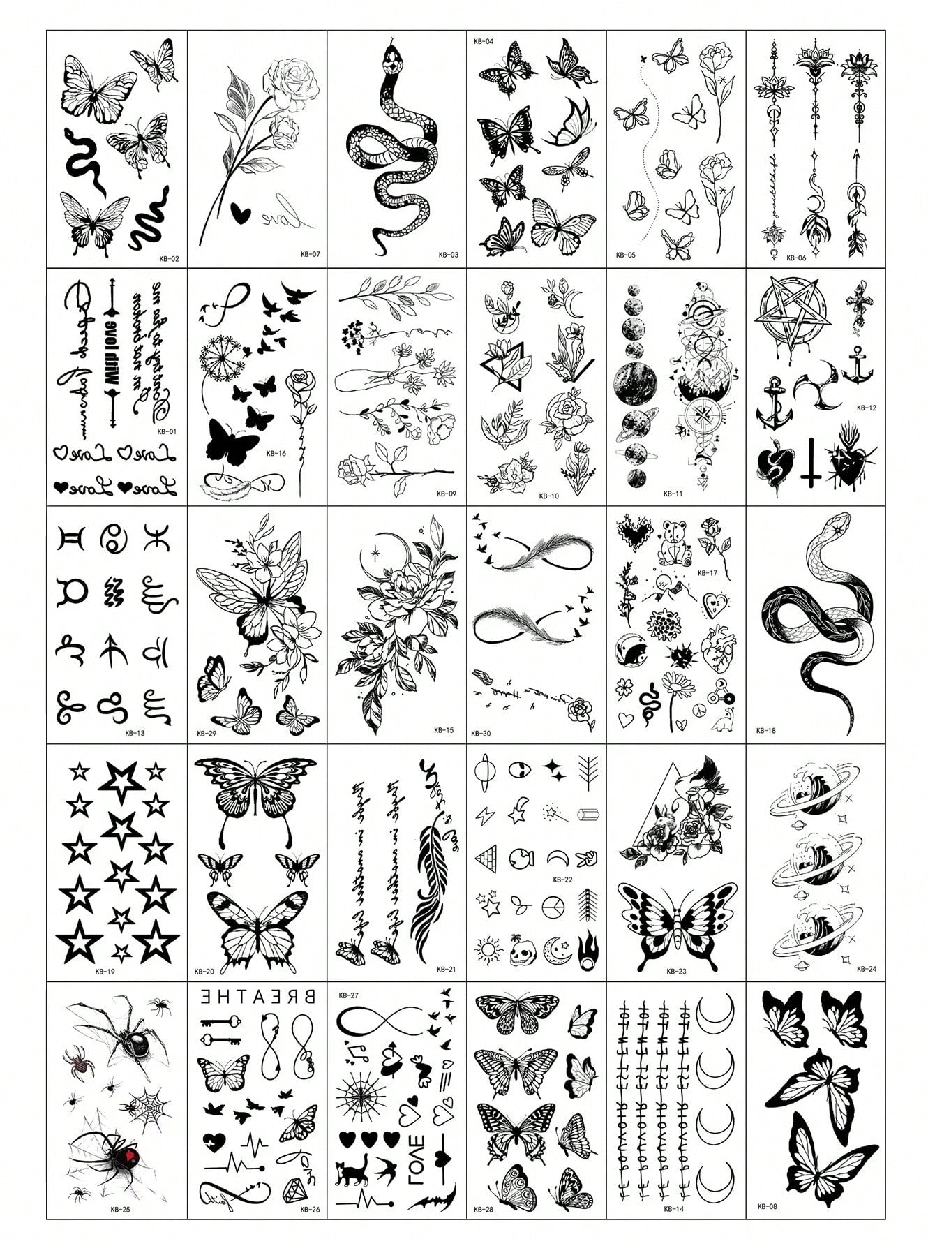 Tatuajes Temporales de Mariposa y Flores