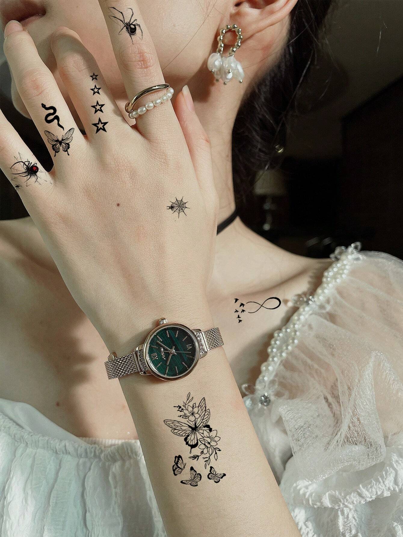 Tatuajes Temporales de Mariposa y Flores