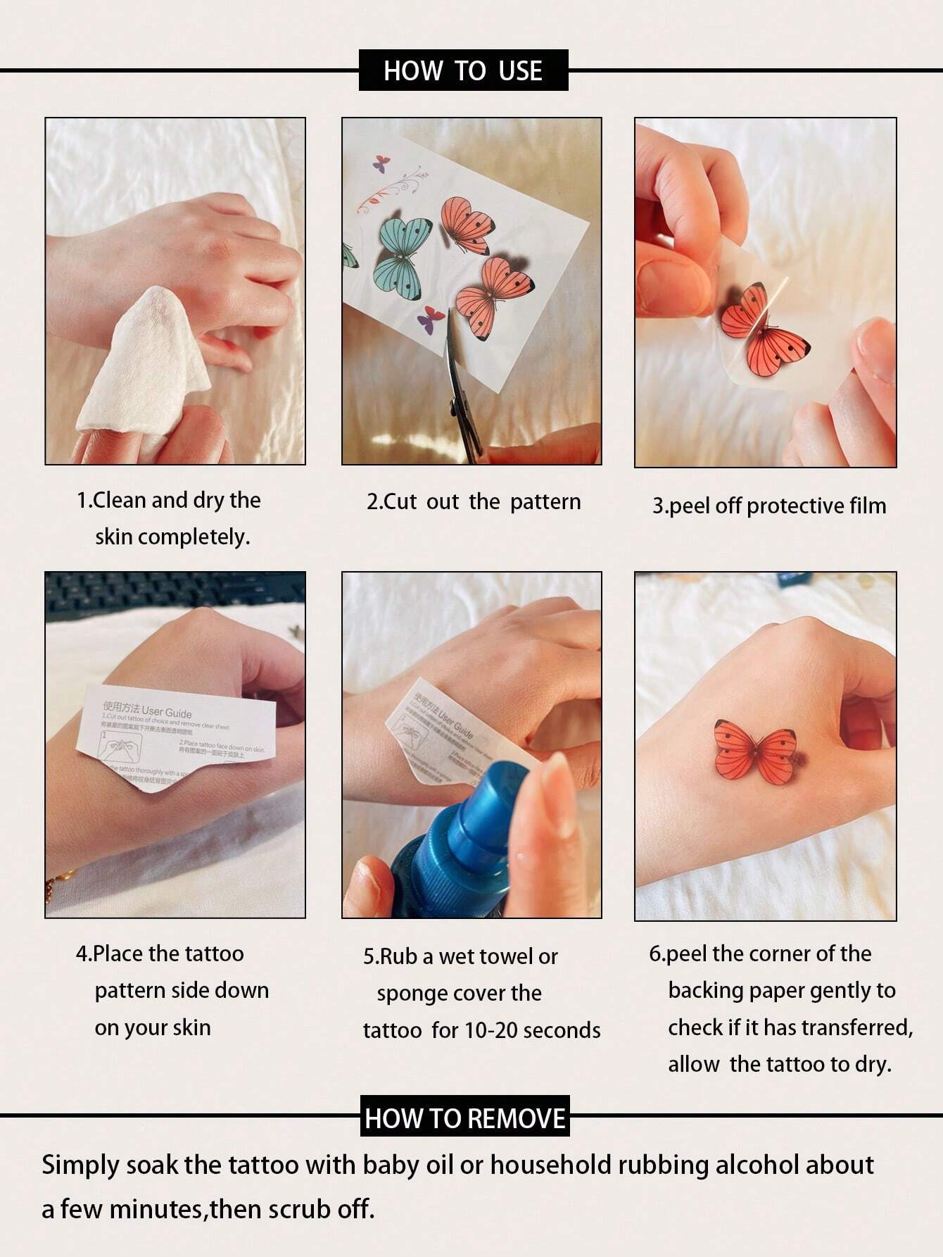 Tatuajes Temporales de Mariposa y Flores