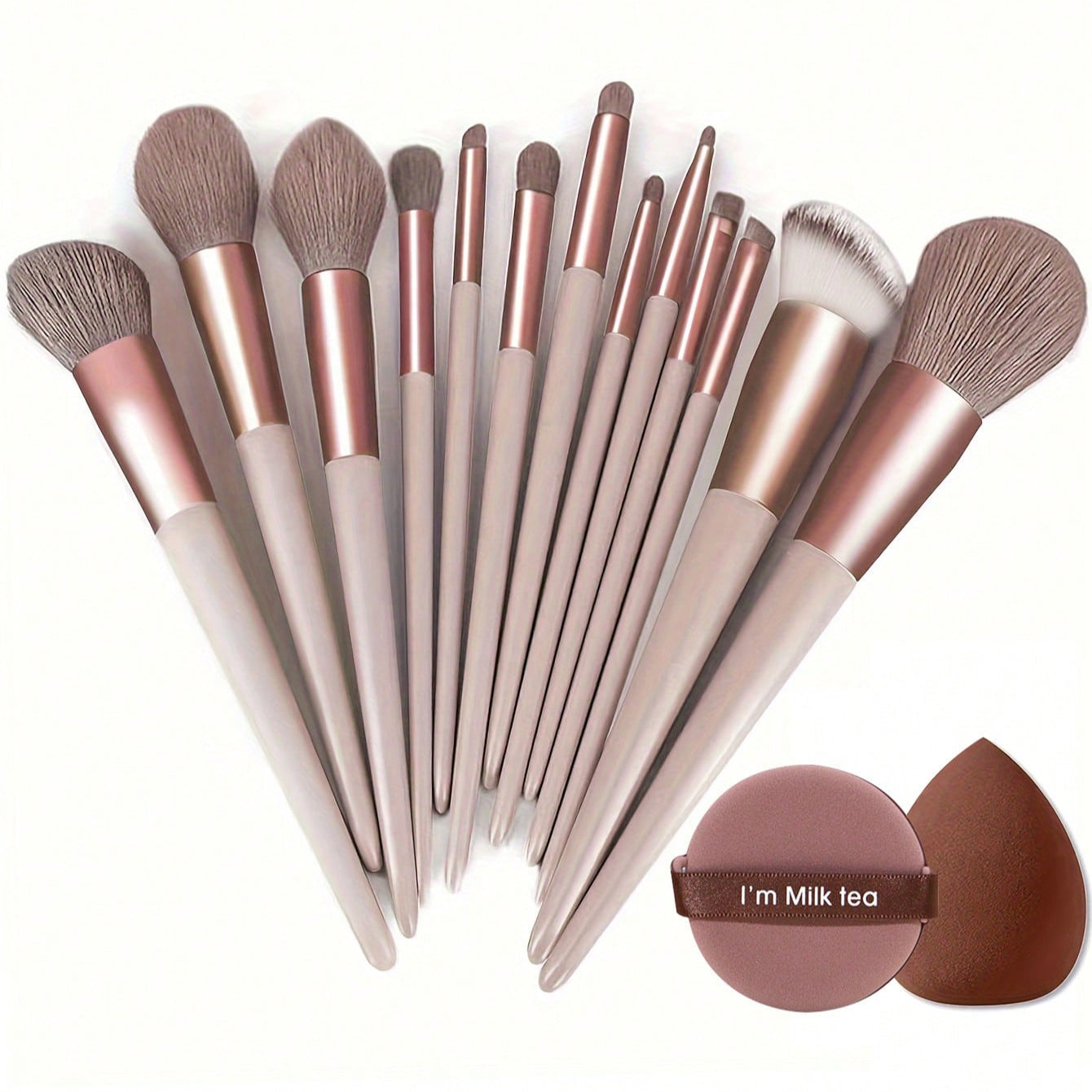 13pcs Conjunto de Cepillos de Maquillaje + 2 Esponjas de Maquillaje Marrones