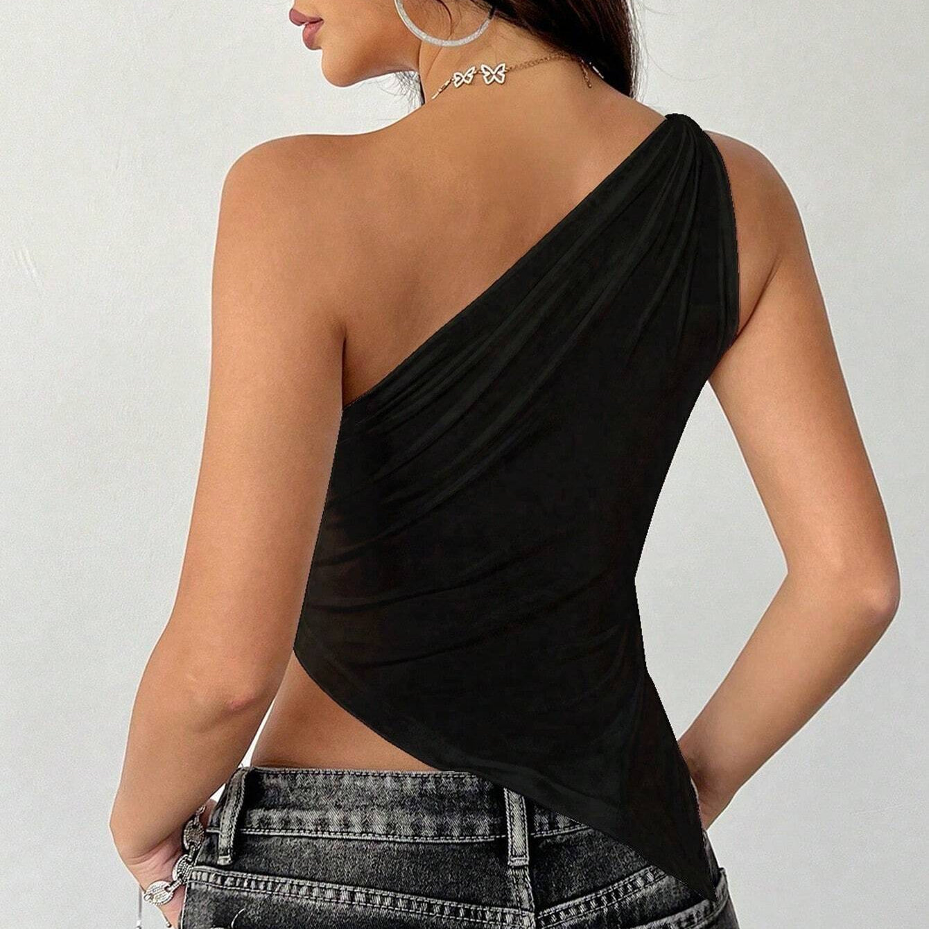 TRNVIE Uno Hombro Top Slim Fit Asimétrico para Mujer