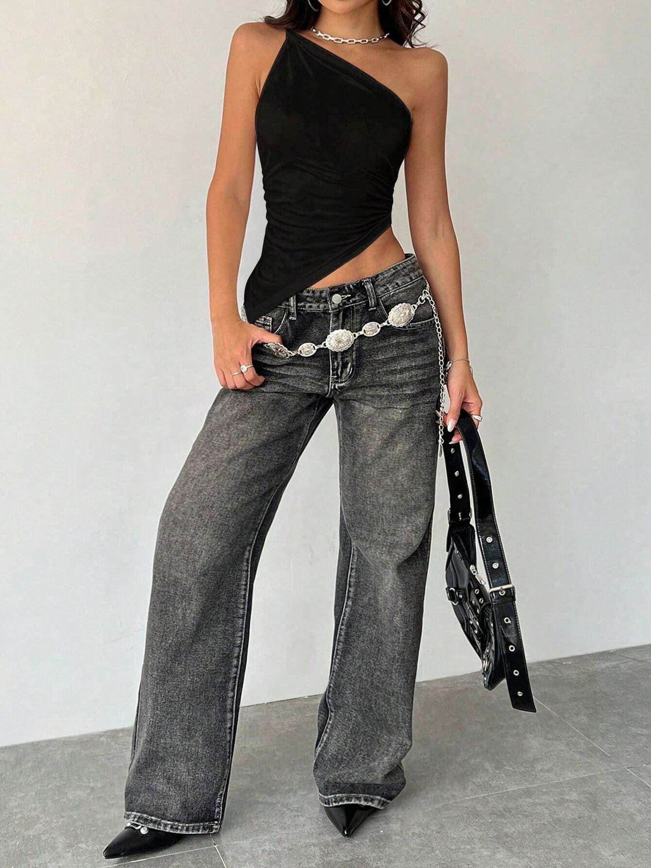 TRNVIE Uno Hombro Top Slim Fit Asimétrico para Mujer