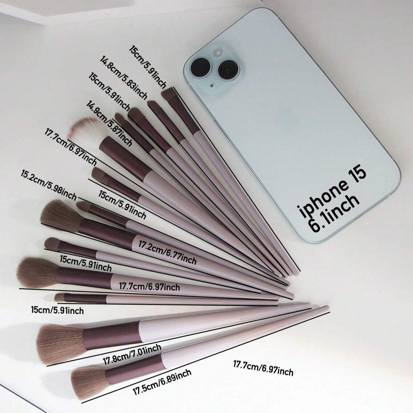 13pcs Conjunto de Cepillos de Maquillaje + 2 Esponjas de Maquillaje Marrones