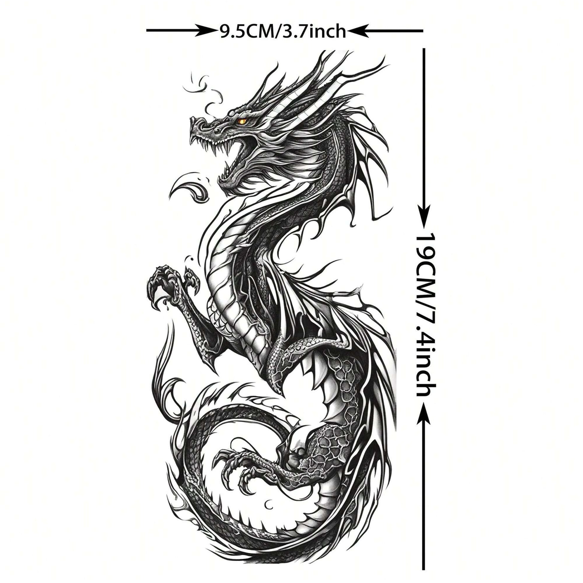 Juego de 8 Tatuajes Temporales de Dragón Negro Realista