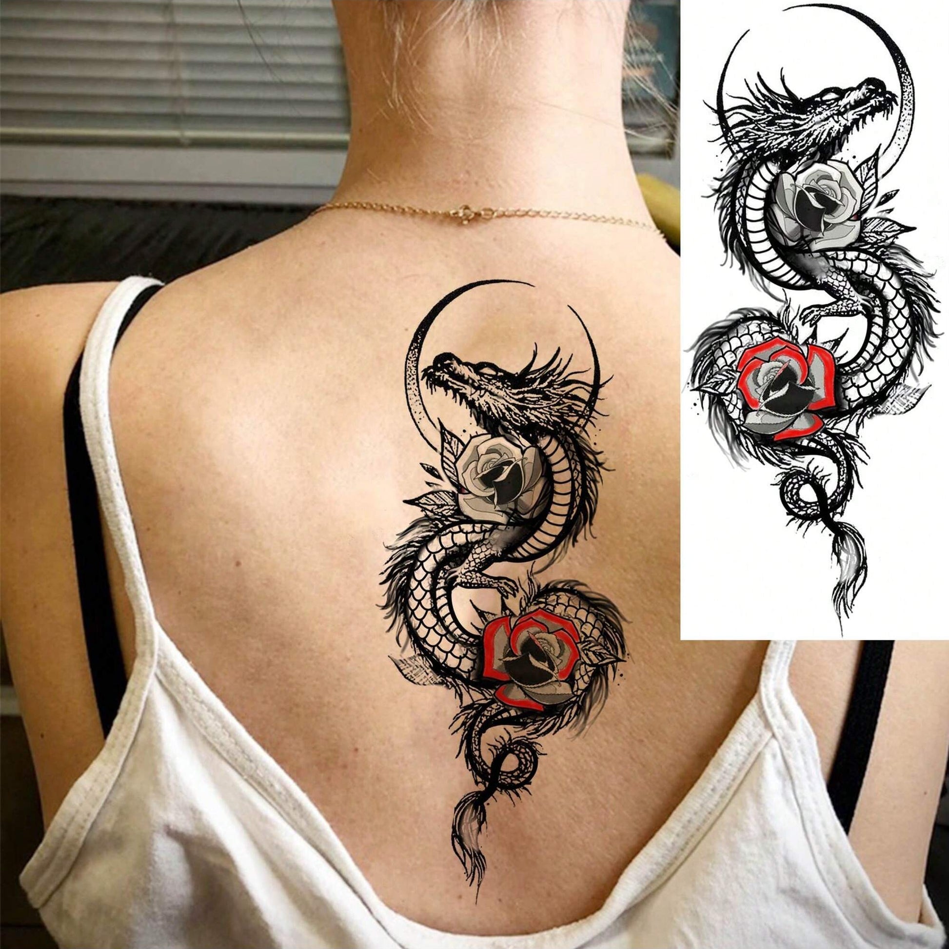 Juego de 8 Tatuajes Temporales de Dragón Negro Realista