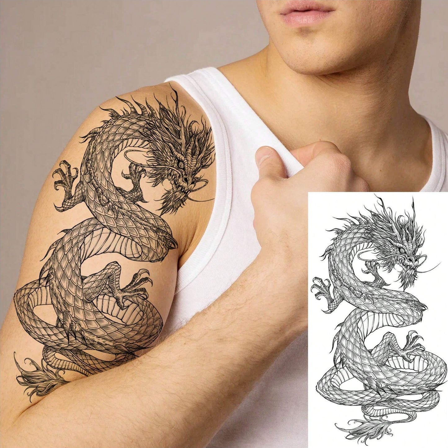 Juego de 8 Tatuajes Temporales de Dragón Negro Realista