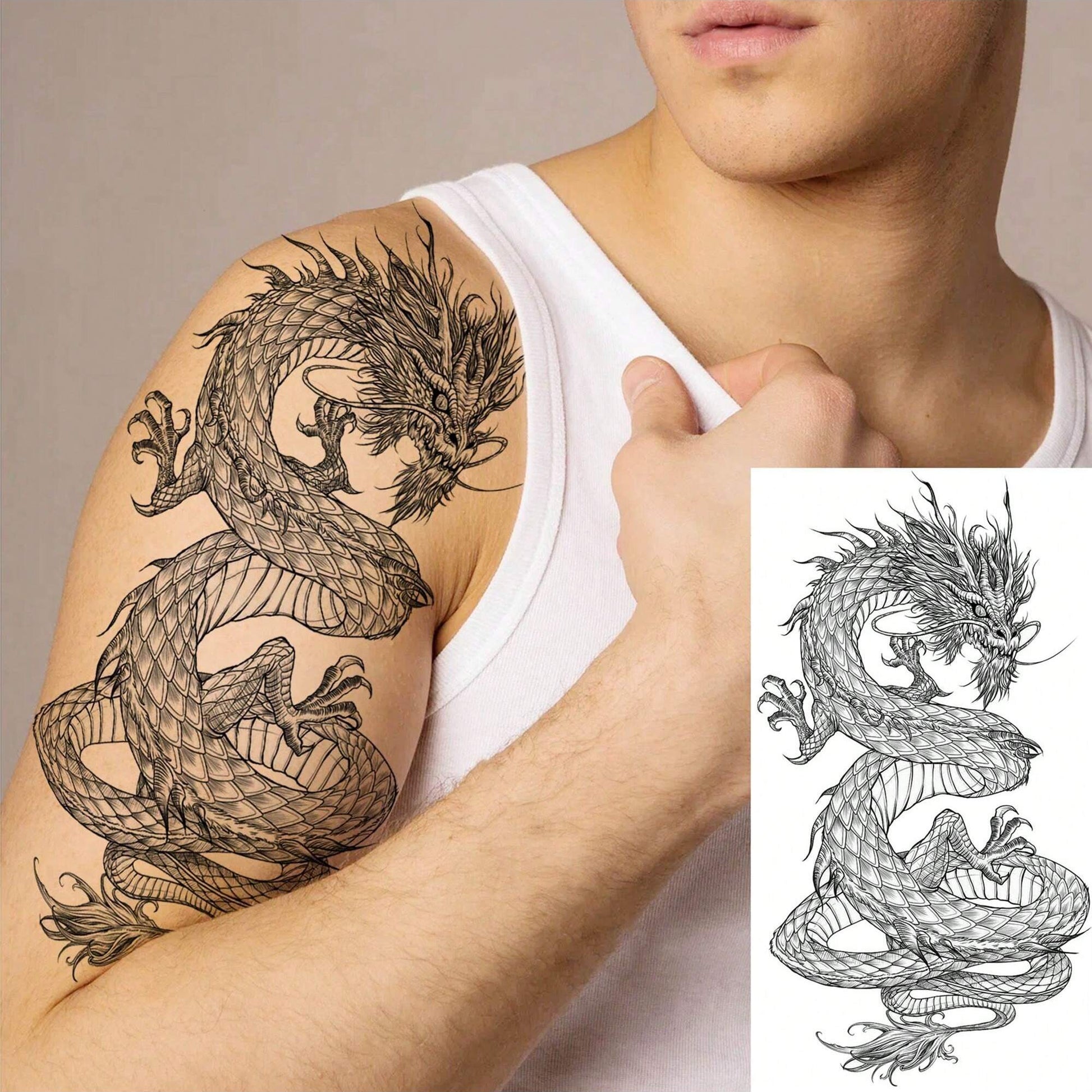 Juego de 8 Tatuajes Temporales de Dragón Negro Realista