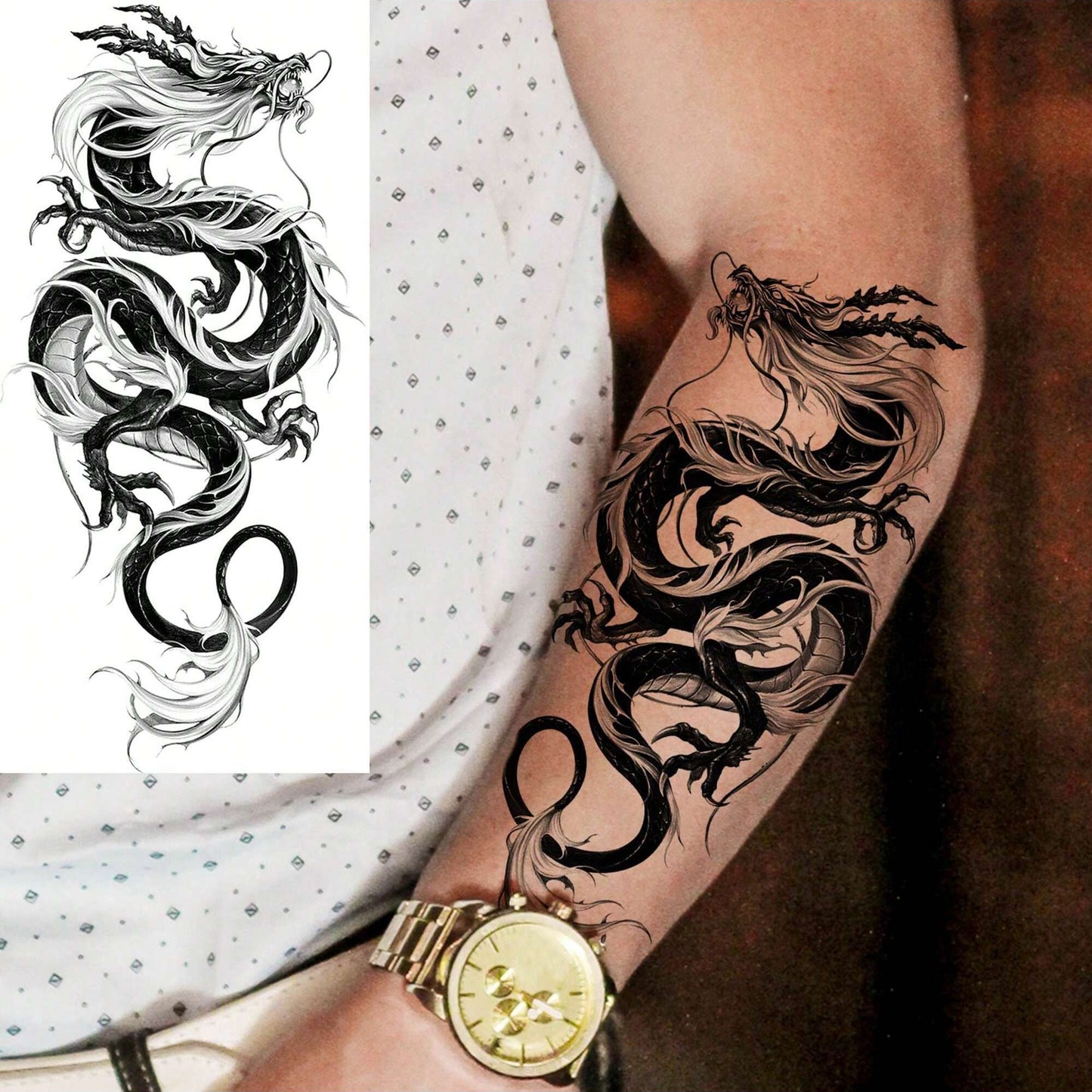 Juego de 8 Tatuajes Temporales de Dragón Negro Realista