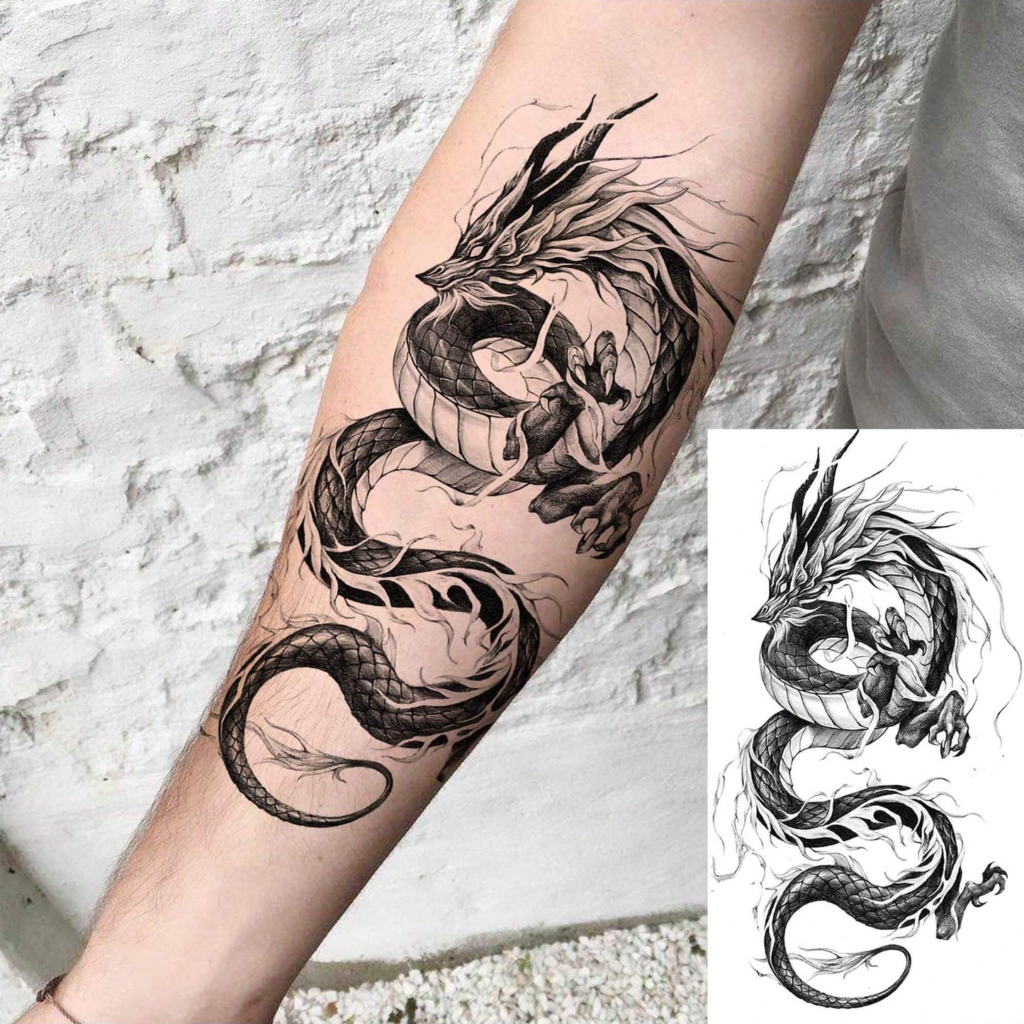 Juego de 8 Tatuajes Temporales de Dragón Negro Realista