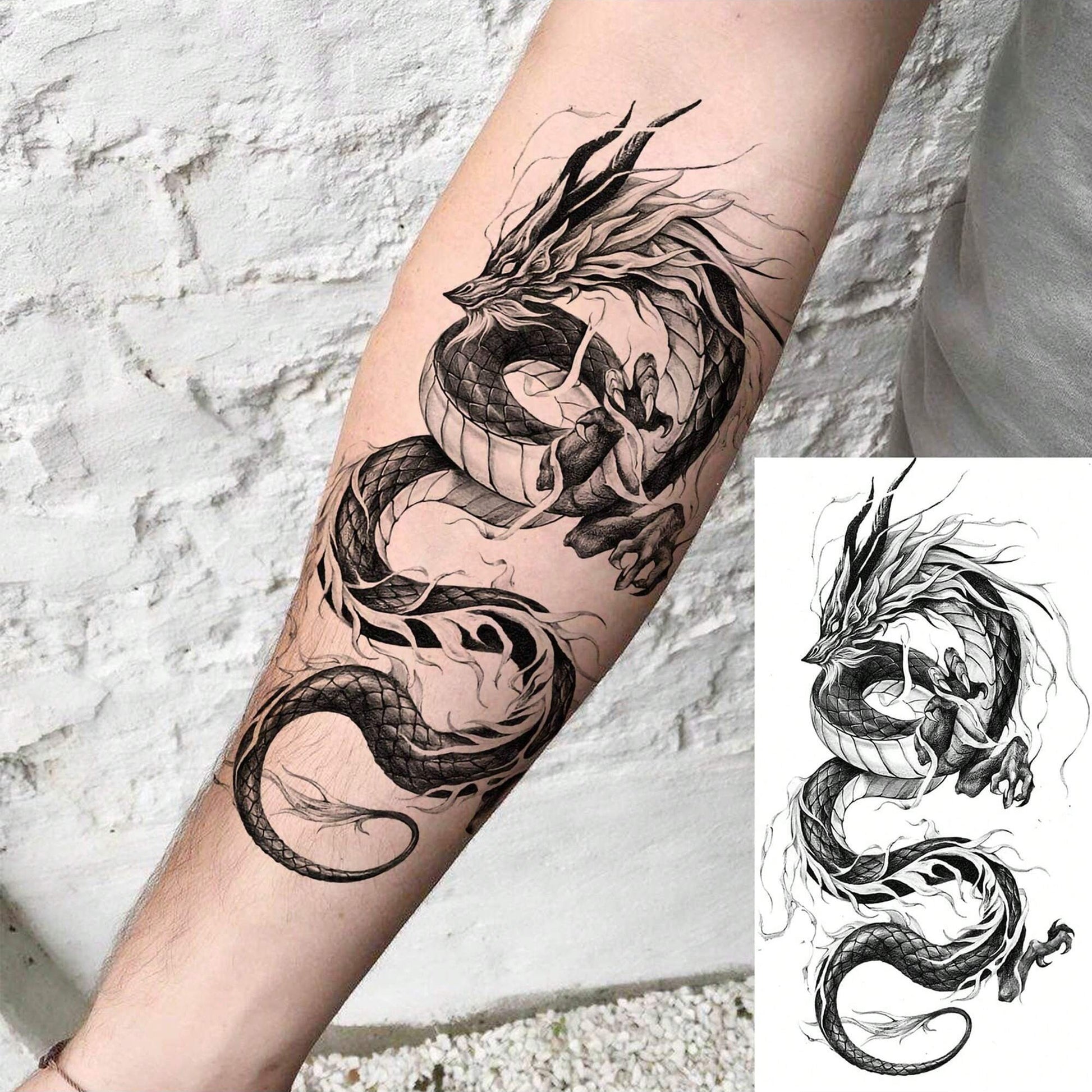Juego de 8 Tatuajes Temporales de Dragón Negro Realista