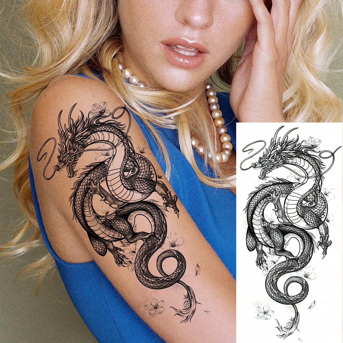 Juego de 8 Tatuajes Temporales de Dragón Negro Realista