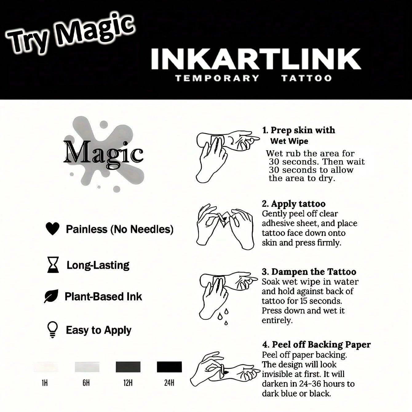 Tatuaje Temporal Gothic Cross INKARTLINK, Pack 3 Diseños Oscuros