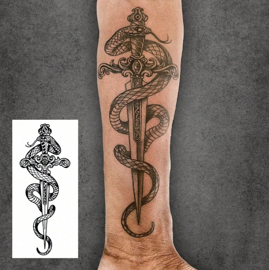 🔝 Tatuaje Temporal Serpiente y Espada INKARTLINK