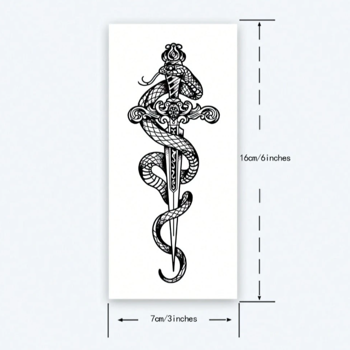 🔝 Tatuaje Temporal Serpiente y Espada INKARTLINK